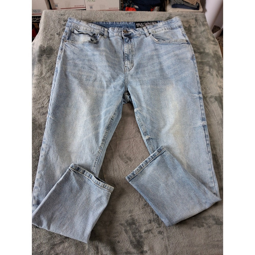 M.Society Kai Skinny Fit Jeans Mens W42 L30 Light Wash Blue Denim‎ 5-Pocket